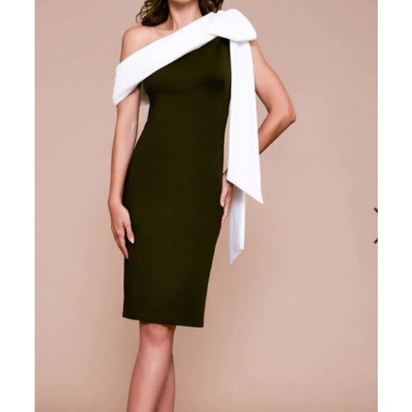 Tadashi Shoji Rigel Black White One Shoulder Dress NWT Formal Cocktail size L - Picture 3 of 14